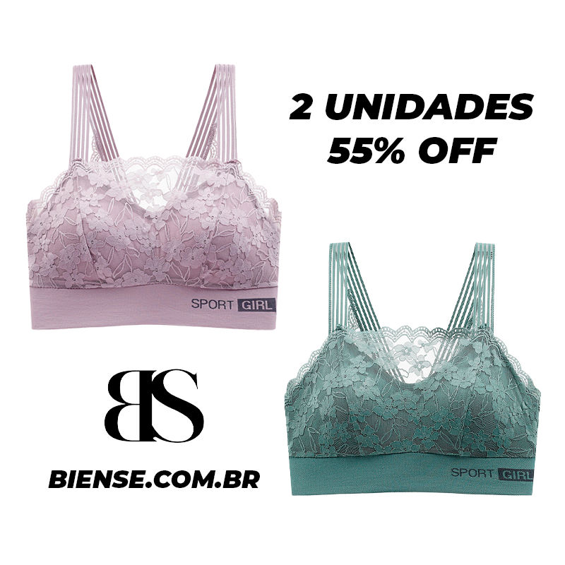 (Promoção 2 Unidades 55% OFF) Sutiãs Esportivos Rendados Sport Girl Biense