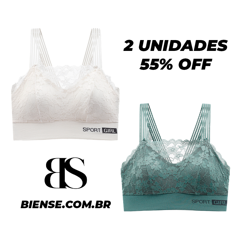 (Promoção 2 Unidades 55% OFF) Sutiãs Esportivos Rendados Sport Girl Biense