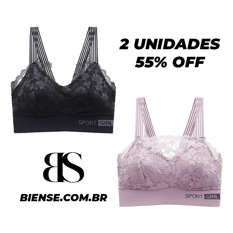 (Promoção 2 Unidades 55% OFF) Sutiãs Esportivos Rendados Sport Girl Biense