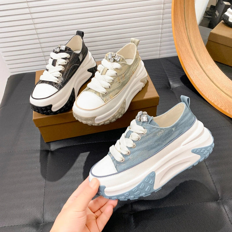 Tênis Flatform Glam Denim Com Pedras - Fim de Ano 30% OFF 🍾